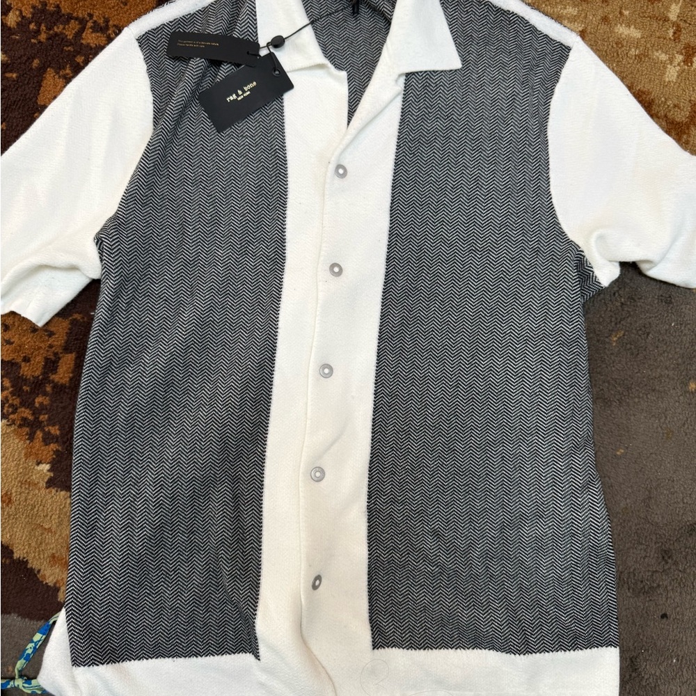 Rag & Bone Ivory and Black Button-Up Shirt